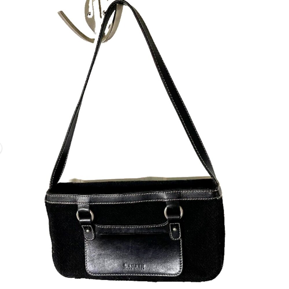Lauren Ralph Lauren Black Wool and Leather Mini Shoulder Bag